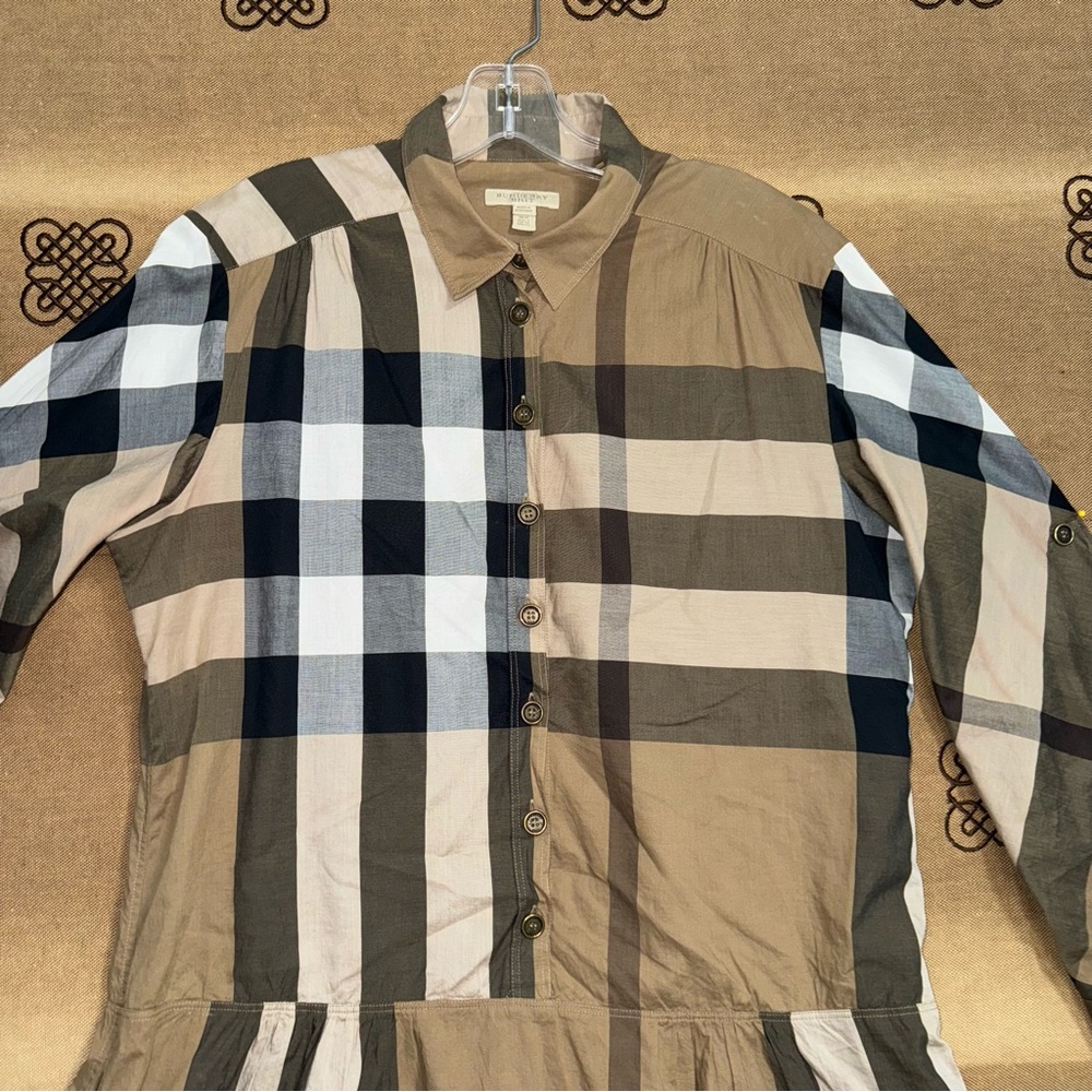 Burberry Brit Brown Novacheck Cotton Drop Waist Dress Size 12 - Picture 7 of 16